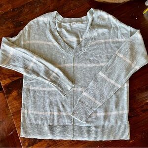 GAP Soft Spring Mint Green V-Neck Sweater with White Stripes sz L